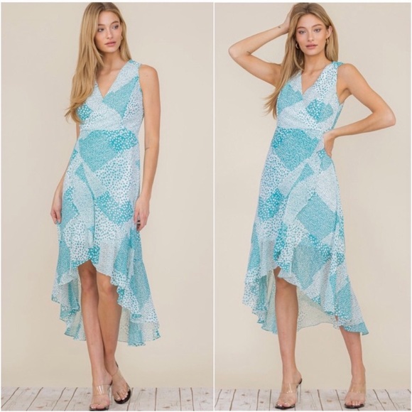 💙LAST2️⃣💙Spring Summer High Low Faux Wrap Women Party Dress - Picture 4 of 5